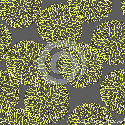 Vector seamless vector pattern with doodling round flowers. Vector Illustration