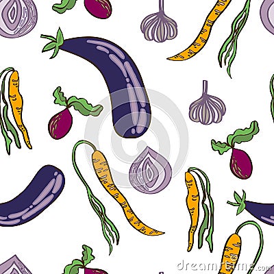 vector seamless vegetable pattern multicolored Stock Photo