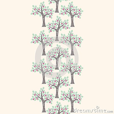 Vector seamless vertical border with apple trees Vector Illustration