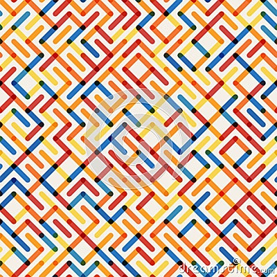 Vector Seamlesss Multicolor Geometric Line Maze Grid Irregular Pattern Vector Illustration