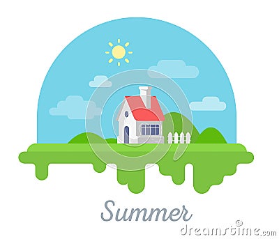 Vector seasonal illustration of beautiful house with chimney and Vector Illustration