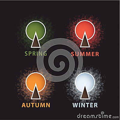 Vector seasonal motive. Stylized tree. Four year seasos. Clean, Stock Photo