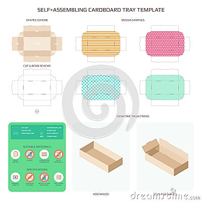 Vector self assembling cardboard tray templates set Vector Illustration