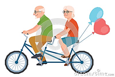 Vector senior married a loving couple riding a tandem bike Vector Illustration