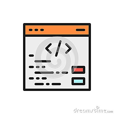 Vector seo, programming, coding, website repair, seo flat color line icon. Vector Illustration