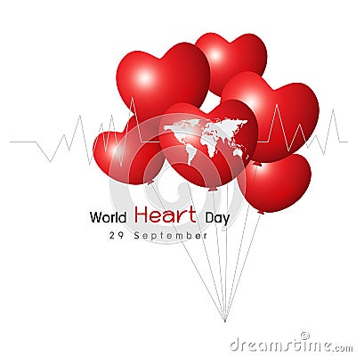 Vector 29 september world heart day concept design of red balloon and world map on white background Vector Illustration