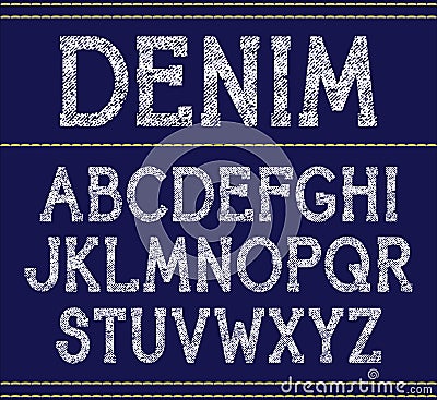 Vector serif font handcrafted texture. Denim Vector Illustration