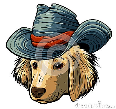 Vector serious cartoon hipster dog Labrador Retriever in a gray silk hat Vector Illustration