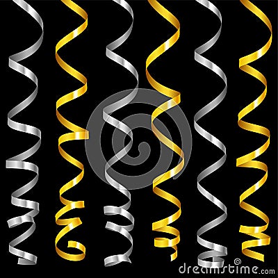 Vector serpentine ribbons set. Gold and silver 1 Vector Illustration