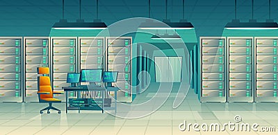 Vector server center, control room, data storage Vector Illustration