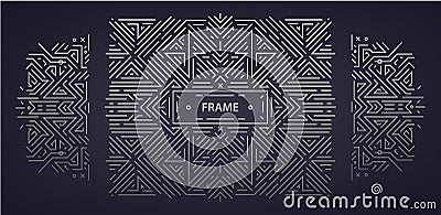 Vector set of abstract art deco frames. Linear modern style, monogram geometric banners, luxury packaging design, poster Vector Illustration