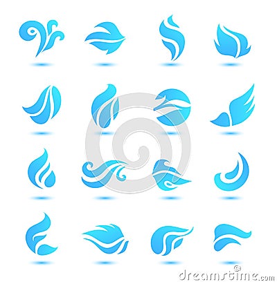 Vector set of abstract blue flow logos, water icons, splash Vector Illustration