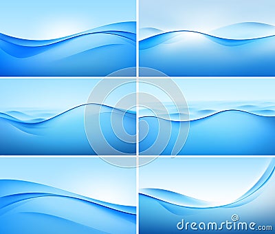 Vector Set of Abstract Blue Wave Backgrounds Vector Illustration