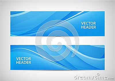 Vector set of abstract blue wavy headers, water flow banners. Vector Illustration