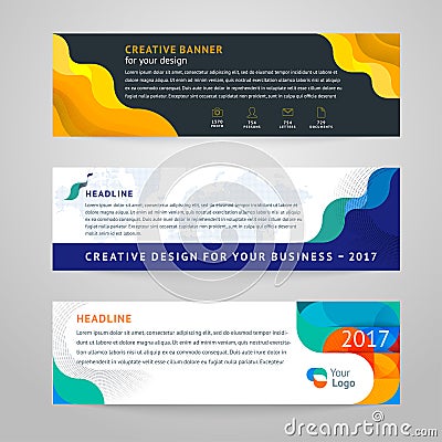 Vector set of abstract design templates horizontal banner for web and print Vector Illustration