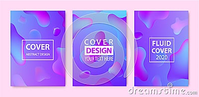 Vector set of abstract fluid creative templates, cards, color covers set. Geometric design, liquids, shapes. Pastel and Vector Illustration