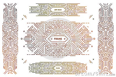 Vector set of abstract geometric design elements, Luxury Vintage Artdeco decorations, covers, frames. Linear style Vector Illustration