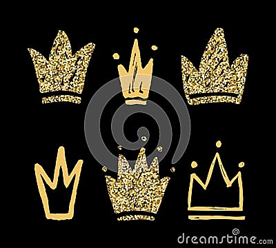 Vector set of abstract golden silhouettes of crowns Vector Illustration