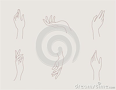 Vector set of abstract hand logo, design template in linear style, holding hands, tattoo and sticker design elements Vector Illustration