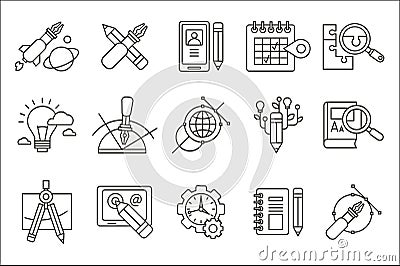 Vector set of abstract line art icons. Digital design and creative production. Web and software development, education Vector Illustration