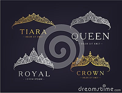 Vector set of abstract luxury, royal golden, silver company logo icon vector design. Isolated on dark background Vector Illustration