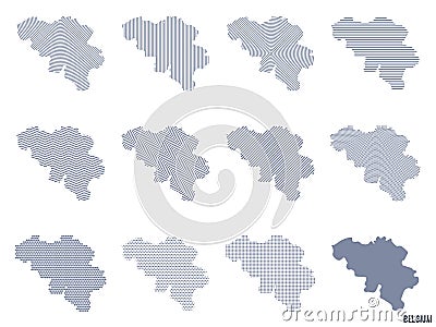 Vector set of abstract maps of Belgium in different styles. Stock Photo