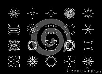 Vector set of abstract minimalistic geometric elements. Contemporary simple various zigzag shapes, curves, lines, triangles Vector Illustration