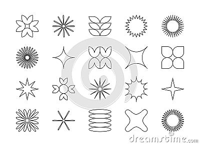 Vector set of abstract minimalistic geometric elements. Contemporary simple various zigzag shapes, curves, lines, triangles, Vector Illustration