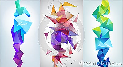 Vector set of abstract vertical facet banners, 3d crystal shapes. Vector Illustration