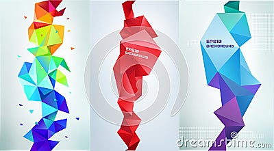 Vector set of abstract vertical facet banners, 3d crystal shapes. Vector Illustration