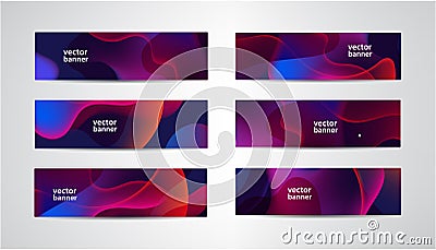 Vector set of abstract wavy colorful banners, transparent gradient headers. Vector Illustration
