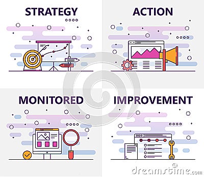 Vector thin line flat design action plan concept banners Vector Illustration