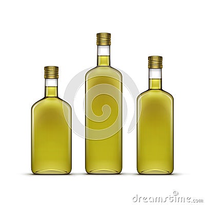 Vector Set of Alcohol Alcoholic Beverages Drinks Whiskey or Sunflower Olive Oil Glass Bottles Isolated on White Vector Illustration