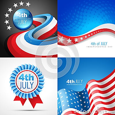 Vector set of american independence day flag design illustration Vector Illustration