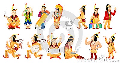 Vector set of american indians illustrations. Vector Illustration