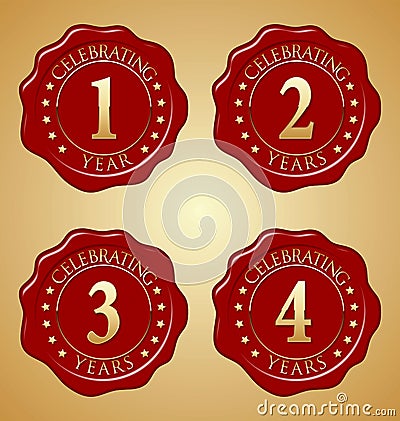 Vector Set of Anniversary Red Wax Seal First, Second, Third, Fourth Vector Illustration
