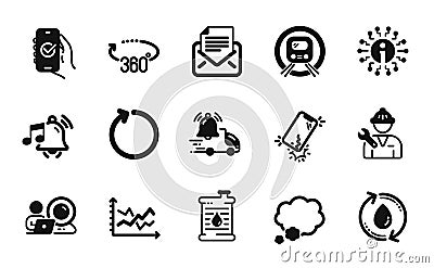 Vector set of Approved app, Smartphone broken and Diagram chart icons simple set. Vector Vector Illustration