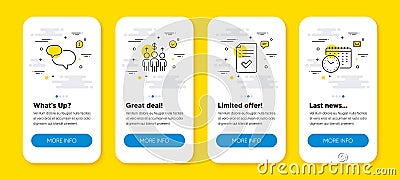 Vector set of Approved checklist, Chat message and Meeting line icons set. Vector Vector Illustration