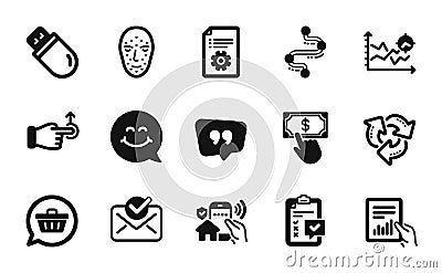 Vector set of Approved mail, Technical documentation and Shopping cart icons simple set. Vector Vector Illustration