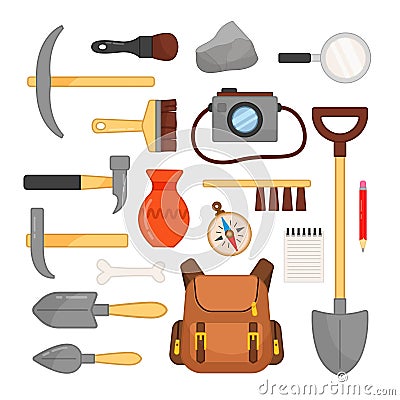 Vector set of archaeological tools. Vector Illustration