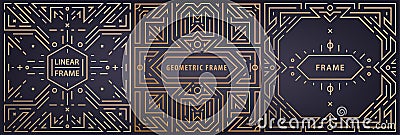 Vector set of art deco frames, abstract geometric design templates for luxury products. Linear square ornament Vector Illustration