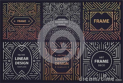 Vector set of art deco frames, adges, abstract geometric design templates for luxury products. Linear ornament Vector Illustration