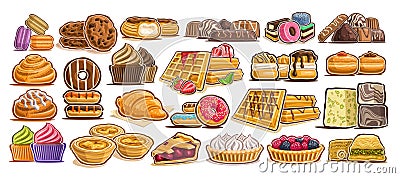 Vector Set of assorted Desserts Vector Illustration