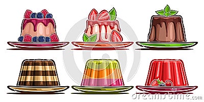 Vector Set of assorted Panna Cotta and Jelly Vector Illustration