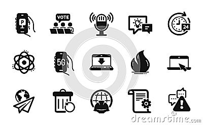 Vector set of Atom, Internet downloading and Technical documentation icons simple set. Vector Vector Illustration