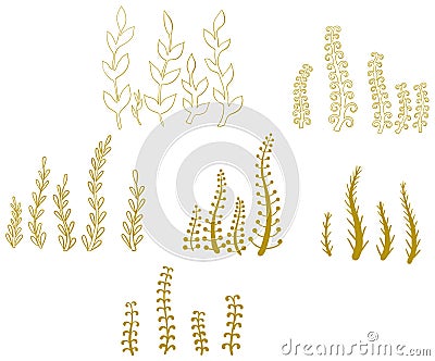 Vector set of autumn grass and flowers Stock Photo