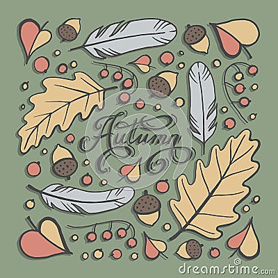 Vector set of autumn themed retro design elements Fall vintage elements Everything for the autumn text decoration Vector Illustration