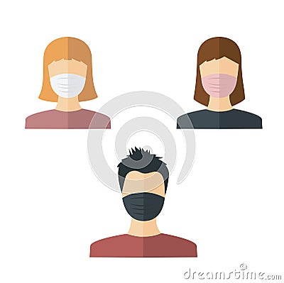 Set avatar of people wearing medical mask Vector Illustration