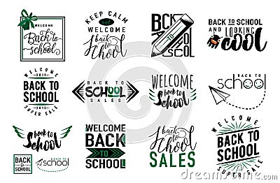 Vector Set of back to school, sale retro style elements. Vector Illustration