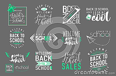 Vector Set of back to school, sale retro style elements. Vector Illustration